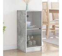 ULUYYUC Armoire latérale Gris béton 35 x 37 x 75,5 cm en Bois d ingénierie avec Portes vitrées Meuble de Rangement Cuisine Buffet Salon Design Moderne et Robuste pour Salle à Manger Bureau et Chambre