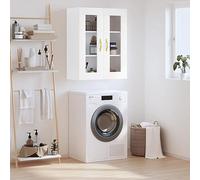 ULUYYUC Armoire Murale Blanche 69,5x34x90 cm en Bois d'ingénierie et Verre Meuble de Rangement Cuisine Buffet Salon Colonne avec Porte vitrée Design élégant pour Cuisine Salle à Manger Bureau Chambre