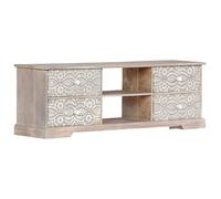 ULUYYUC Armoire TV 120 x 30 x 40 cm en bois massif d'acacia blanc gris avec 4 tiroirs sculpté à la main pour salon