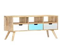 ULUYYUC Armoire TV en bois massif de mangue avec 3 tiroirs et 3 compartiments - 110 x 35 x 48 cm - Buffet pour salon avec design rétro