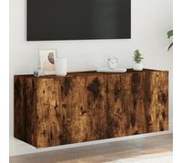 ULUYYUC Armoire TV murale - Chêne fumé - 100 x 35 x 41 cm - Avec éclairage LED RVB - Matériau du bois - Espace de rangement moderne pour salon