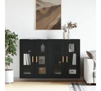 ULUYYUC Armoires murales Noires 2 pcs 69,5x34x90 cm Bois d'ingénierie Solide avec Portes vitrées Meuble de Rangement Cuisine Buffet Salle à Manger élégant pour Salon Chambre et Bureau