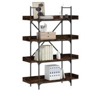 ULUYYUC Bibliothèque à 4 étagères, en métal, étroite, en chêne fumé, 100 x 33 x 145,5 cm, stable, avec pieds réglables, pour salon, cuisine, salle de rangement