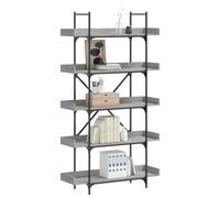 ULUYYUC Bibliothèque à 5 niveaux en métal dérivé du bois et métal avec traverses en forme de X et pieds réglables pour salon, bureau - Gris Sonoma - 100 x 33 x 180,5 cm