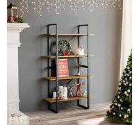 ULUYYUC Bibliothèque en bois de pin massif avec métal - 80 x 30 x 140 cm - Armoire haute étroite à 4 étagères - Design industriel pour salon et étagère polyvalente