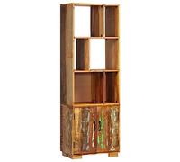 ULUYYUC Bibliothèque en bois massif recyclé 60 x 35 x 180 cm - Armoire haute étroite avec 2 portes et 6 compartiments - Design industriel unique - Grain de bois unique - Décoration pour salon, bureau