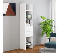 ULUYYUC Bibliothèque étroite, blanche, 40 x 35 x 180 cm, en matériau à base de bois, avec 4 compartiments et 2 tiroirs, étagère haute, pour salon, petite étagère, rangement moderne