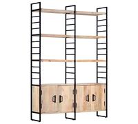 ULUYYUC Bibliothèque industrielle à 4 niveaux en bois massif avec cadre en fer 124 x 30 x 180 cm Armoire étroite pour salon et bureau avec 6 étagères et 4 portes
