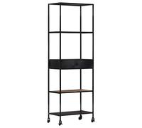 ULUYYUC Bibliothèque industrielle en bois de manguier et fer 60 x 35 x 180 cm Armoire haute étroite avec tiroir pour décoration et rangement du salon