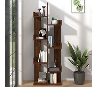 ULUYYUC Bibliothèque marron aspect chêne 48 x 25,5 x 140 cm Armoire haute étroite avec design d'arbre pour salon Étagère compacte en matériau dérivé du bois avec support mural