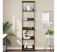 ULUYYUC Bibliothèque marron aspect chêne 50 x 33 x 188,5 cm Étagère en acier à 5 compartiments Design industriel Espace de rangement pour salon, bureau
