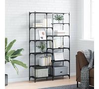 ULUYYUC Bibliothèque noire 100 x 32 x 170 cm Matériau en bois et fer Design industriel Étagère stable avec pieds réglables Armoire haute étroite pour salon, bureau