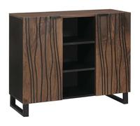 ULUYYUC Buffet Bas Marron 90x33x75 cm Bois de Manguier Massif,Rangement Cuisine Salon,Rustique étagères 2 Portes,Meuble Salle à Manger Petit Espace pour Cuisine Salon Bureau