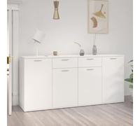 ULUYYUC Buffet Blanc laqué 160x36x75 cm Bois d'ingénierie 4 Portes et 2 tiroirs Meuble de Rangement Cuisine ou Buffet Salle à Manger Design Minimaliste pour Salon Chambre et Bureau