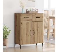 ULUYYUC Buffet chêne Artisanal 34 x 69,5 x 90 cm en Bois d'ingénierie, Meuble de Rangement Salon avec 2 Portes et 2 tiroirs, Design Moderne Petit bahut Salle à Manger ou Cuisine