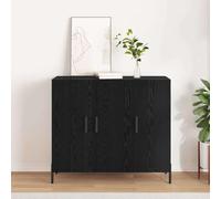 ULUYYUC Buffet chêne Noir 90x34x80 cm Bois d'ingénierie avec 3 Portes Meuble Rangement Cuisine et Salle à Manger Finition texturée Style Classique Robuste pour Salon Chambre Bureau