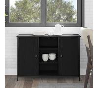 ULUYYUC Buffet de Rangement chêne Noir 100x35x70 cm en Bois d'ingénierie, Design Moderne Finition Mate, Compartiments cachés, Pieds Acier Stable, Petit Meuble Bas Salon Salle à Manger Cuisine