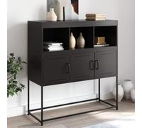 ULUYYUC Buffet de Rangement en Acier Noir 100,5 x 39 x 107 cm avec 3 Portes, Design Industriel Moderne, Robuste et Stable, Meuble Cuisine Salon ou Bureau