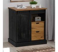 ULUYYUC Buffet Halden 80x40x80 cm Bois pin Noir avec Porte coulissante et tiroirs, Meuble de Rangement Cuisine Salon Salle à Manger Chambre ou Bureau