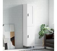 ULUYYUC Buffet Haut Blanc 34,5x34x180 cm Bois d'ingénierie et Pieds Métal Style Moderne et Rangement pour Cuisine Salle à Manger Salon Chambre et Bureau