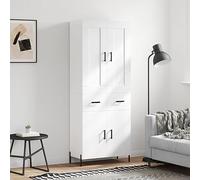 ULUYYUC Buffet Haut Blanc 69.5x34x180 cm Bois d'ingénierie et Pieds Métal, Espace de Rangement Généreux, Style Moderne Épuré, pour Cuisine, Salle à Manger ou Salon