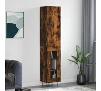 ULUYYUC Buffet Haut Chêne Fumé 34,5x34x180 cm Bois d'Ingénierie + Métal, Meuble de Rangement Cuisine Salon, Montage Séparé Haut/Bas, Style Moderne et Stable pour Séjour, Bureau, Couloir