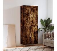 ULUYYUC Buffet Haut en Chêne Fumé 69,5x34x180 cm Robuste Bois d’Ingénierie et Pieds Fer Design Élégant Grand Volume Rangement Sécurité Murale pour Cuisine Salle à Manger Salon