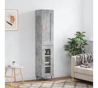 ULUYYUC Buffet Haut Gris béton 34,5x34x180 cm Bois d'ingénierie et métal 2 Parties Design Moderne Étagère de Rangement Cuisine Salon Salle à Manger avec Portes pour Living Room Corridor Cuisine