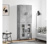 ULUYYUC Buffet Haut Gris Béton 69,5 x 34 x 180 cm Bois d Ingénierie et Fer avec Étagère Supérieure 2 Parties Assembly Rangement Cuisine Salon Salle à Manger Moderne pour Bureau Chambre