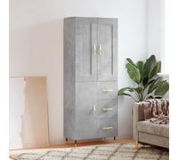ULUYYUC Buffet Haut Gris béton 69,5x34x180 cm Bois d ingénierie avec Armoire 2 Parties Grands rangements Cuisine Salon Salle à Manger sécurité Fixation Murale pour intérieurs Modernes