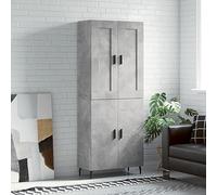 ULUYYUC Buffet Haut Gris Béton 69,5x34x180 cm Bois d'Ingénierie et Fer Stable, Grand Meuble de Rangement Cuisine/Salon avec Montage Haut/Bas, Design Moderne pour Salle à Manger Séjour Bureau