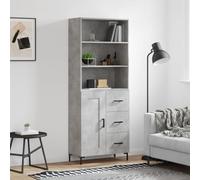 ULUYYUC Buffet Haut Gris béton 69,5x34x180 cm Bois d'ingénierie, Meuble de Rangement Cuisine avec Pieds métal, Design Moderne élégant pour Salon, Salle à Manger ou Bureau