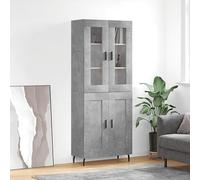 ULUYYUC Buffet Haut Gris béton 69,5x34x180 cm en Bois d'ingénierie, Armoire de Cuisine avec Pieds métal, Meuble de Rangement Moderne pour Salon et Salle à Manger, livré en 2 Parties