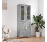 ULUYYUC Buffet Haut Gris béton 69,5x34x180 cm en Bois d'ingénierie avec Pieds en métal, Meuble de Rangement Cuisine et Salon élégant Style Moderne, 2 Parties empilables pour séjour ou Bureau