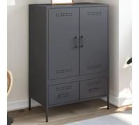 ULUYYUC Buffet Haut Industriel Anthracite 68x39x101,5 cm Acier laminé à Froid 50 kg capacité avec 2 Portes 4 Compartiments 2 tiroirs réglable pour Salon Salle à Manger Cuisine Chambre