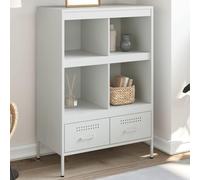 ULUYYUC Buffet Haut Industriel en Acier laminé Blanc 68x39x101,5 cm avec 4 Compartiments et 2 tiroirs, Meuble de Rangement Cuisine, Buffet Salon ou Salle à Manger, Robuste et Moderne