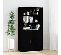 ULUYYUC Buffet Haut Noir Bois d'ingénierie 160 cm, Meuble de Rangement Cuisine et Salon avec étagère Murale, Design Moderne Gain de Place 80 x 33 x 70 cm pour Salle à Manger Chambre et Bureau