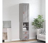 ULUYYUC Buffet Haut Sonoma Gris 34,5x34x180 cm, Meuble de Rangement Cuisine en Bois d’ingénierie avec Pieds Métal, Robuste & Élégant, Petit Bahut Salle à Manger, Salon, Bureau