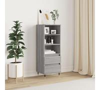 ULUYYUC Buffet Haut Sonoma Gris 40x36x110 cm en Bois d'ingénierie et métal Industriel Design Moderne avec 3 Compartiments Ouverts 2 tiroirs Rangement Cuisine Salle à Manger Salon Bureau