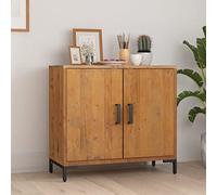 ULUYYUC Buffet Marron 75x35x70 cm Bois de Pin Massif Industriel Vintage avec Double Compartiment pour Cuisine Salon Rangement Cuisine Salon Salle à Manger