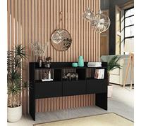 ULUYYUC Buffet Noir 105x30x70 cm Bois d'ingénierie 3 tiroirs et 3 niches Modernes Design Robustesse et Longévité pour Cuisine Salon Salle à Manger et Chambre