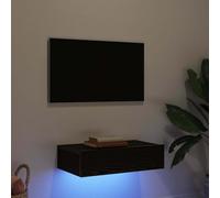 ULUYYUC Buffet TV avec éclairage LED - Chêne noir - 60 x 35 x 15,5 cm - Élégant et pratique - Avec lumière RVB et espace de rangement pour le salon