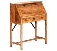 ULUYYUC Bureau 90 × 40 × 107 cm en bois massif d'acacia vintage secrétaire pliable avec 4 tiroirs grand plan de travail petit bureau d'ordinateur peu encombrant pour bureau à domicile bureau