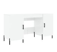 ULUYYUC Bureau blanc brillant - 140 x 50 x 75 cm - Avec espace de rangement - Compartiments latéraux - Pieds en fer - Design moderne - Pour la maison, le bureau, la chambre à coucher