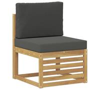 ULUYYUC Canapé central d'extérieur en bois d'acacia blanc avec coussin | Module en bois résistant aux intempéries pour terrasse et balcon, avec rembourrage épais anthracite pour un confort d'assise
