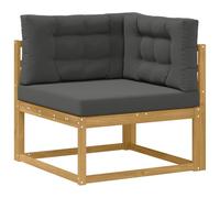ULUYYUC Canapé d'angle d'extérieur en bois d'acacia massif Blanc | Module modulaire en bois pour terrasse et jardin avec coussin d'assise anthracite et design moderne à lattes pour l'extérieur
