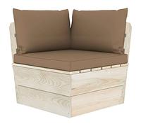 ULUYYUC Canapé d'angle en palette, 60 x 60 x 65 cm, en bois d'épicéa imprégné, avec coussins taupe, concept de salon d'extérieur moderne, robuste et modulaire, pour balcon, jardin, terrasse et coins