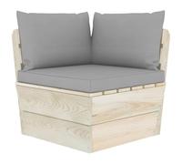 ULUYYUC Canapé d'angle en palettes de jardin - 60 x 60 x 65 cm - Bois d'épicéa imprégné avec coussins en polyester gris - Design moderne - Robuste et modulable - Pour terrasse, balcon, salon