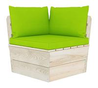 ULUYYUC Canapé d'angle en palettes, meubles de jardin, 60 x 60 x 65 cm, en bois d'épicéa imprégné, avec coussins rembourrés vert clair, design moderne, modulaire, pour terrasse, balcon et salon
