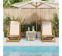 ULUYYUC Chaise de jardin pliable en bois d'acacia avec textilène - 61,5 x 123 x 82 cm - Design moderne et mécanisme d'inclinaison pour jardin, terrasse et balcon